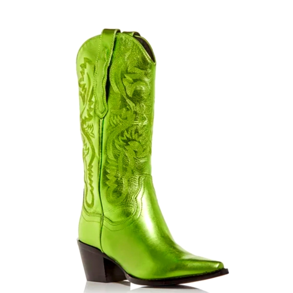 JEFFREY CAMPBELL DAGGETT METALLIC GREEN WESTERN BOOT 7 EUC WITH BOX